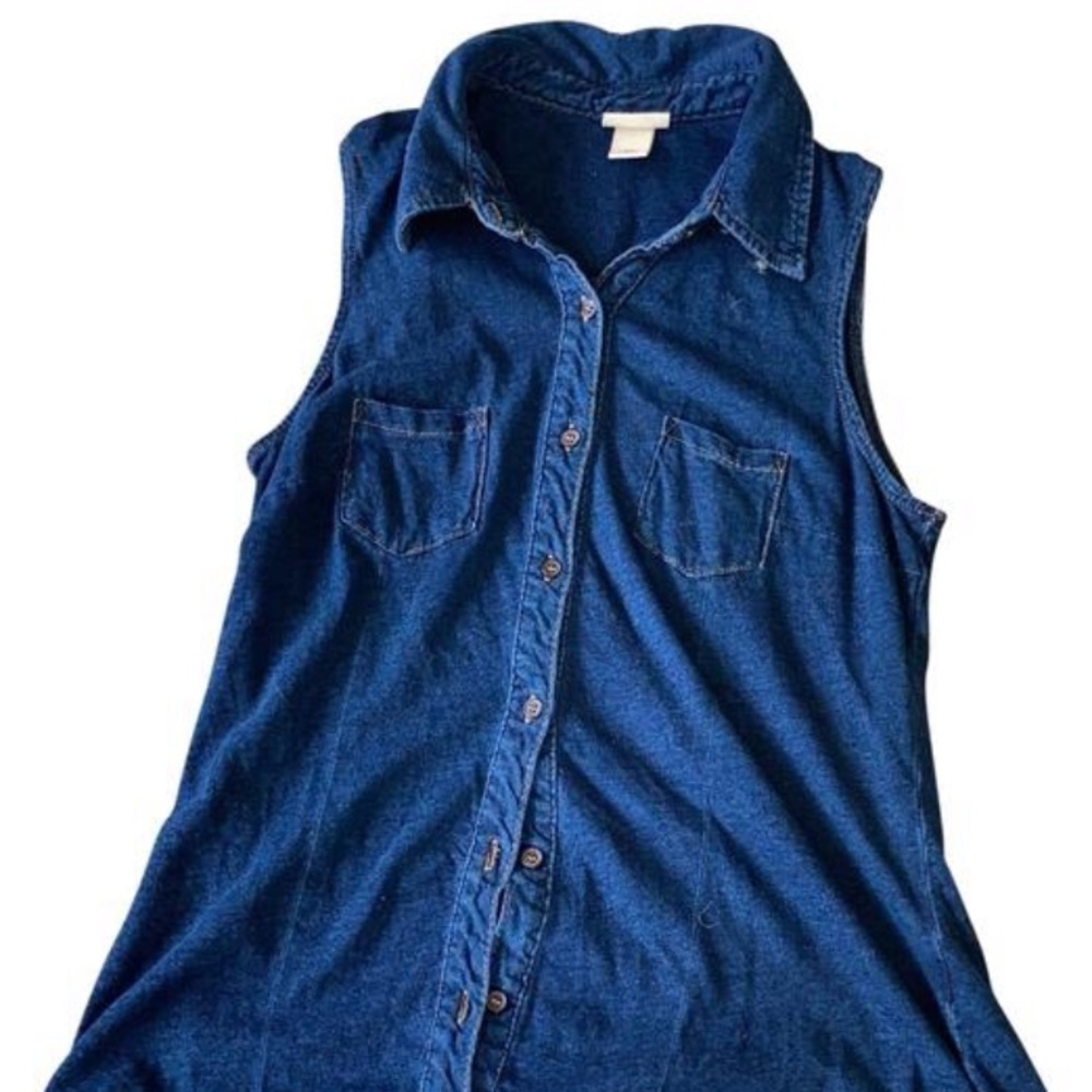 Mini sleeveless denim shirt